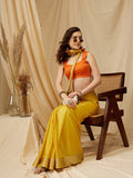 Yellow Pure Viscose Chinon Zari Woven Solid Saree with Unstitched Blouse - Hiral Fashion