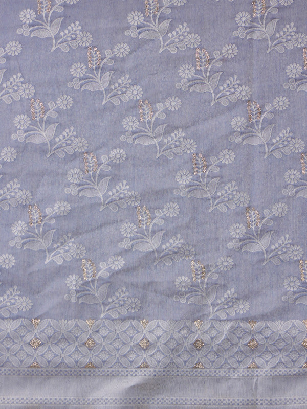 Gray Cotton Woven Zari Design Floral Saree with Unstitched Blouse - Hiral Fashion