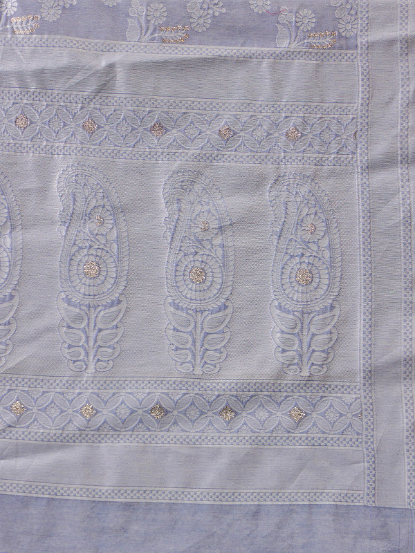 Gray Cotton Woven Zari Design Floral Saree with Unstitched Blouse - Hiral Fashion