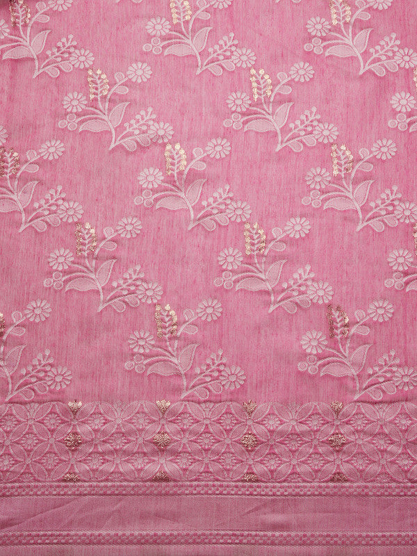 Pink Cotton Woven Zari Design Floral Saree with Unstitched Blouse - Hiral Fashion
