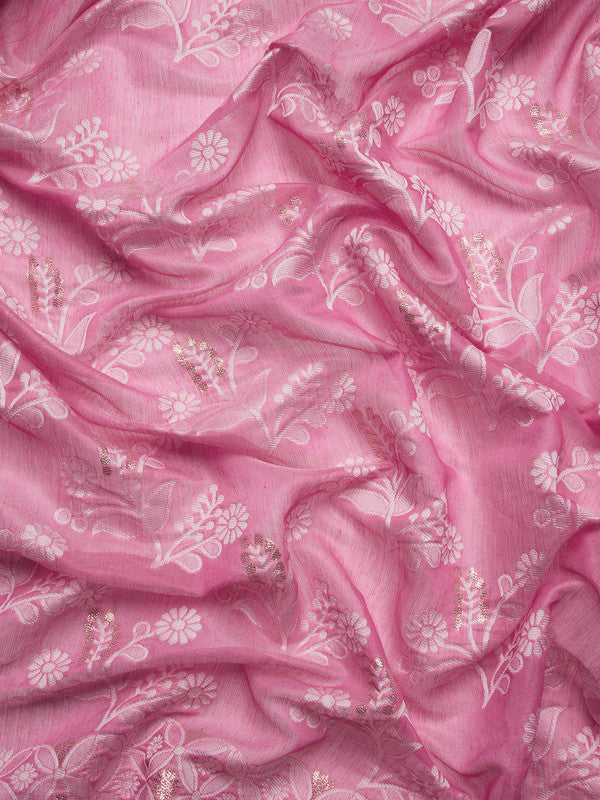 Pink Cotton Woven Zari Design Floral Saree with Unstitched Blouse - Hiral Fashion