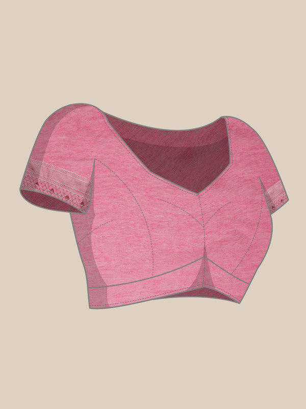 Pink Cotton Woven Zari Design Floral Saree with Unstitched Blouse - Hiral Fashion