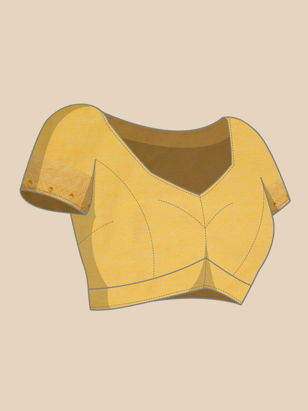 Yellow Cotton Woven Zari Design Floral Saree with Unstitched Blouse - Hiral Fashion