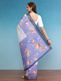 Lavender Tusser Silk Digital Print Floral Saree with Unstitched Blouse - Hiral Fashion