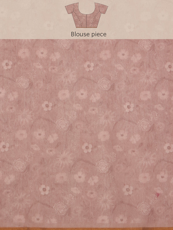 Beige Cotton Blend Digital Print Floral Saree with Unstitched Blouse - Hiral Fashion