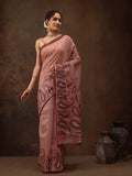 Peach Cotton Blend Digital Print Floral Saree with Unstitched Blouse - Hiral Fashion
