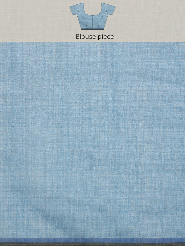 Sky Blue Cotton Blend Digital Print Floral Saree with Unstitched Blouse - Hiral Fashion