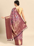 Purple Kanchipuram Silk Digital Print Floral Saree with Unstitched Blouse - Hiral Fashion