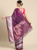 Purple Kanjeevaram Silk Digital Print Geomatric Saree with Unstitched Blouse - Hiral Fashion