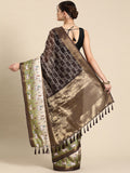 Brown Kanjeevaram Silk Digital Print Geomatric Saree with Unstitched Blouse - Hiral Fashion