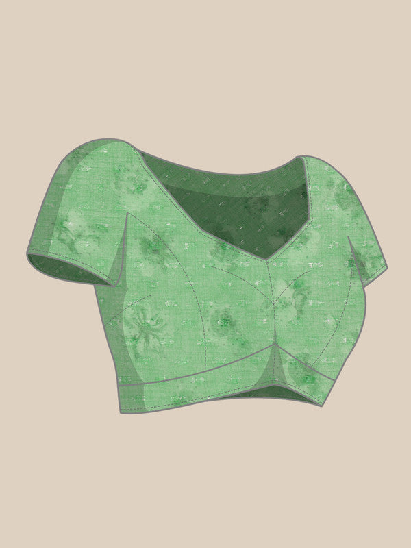 Green Chiffon Digital Print Floral Saree with Unstitched Blouse - Hiral Fashion