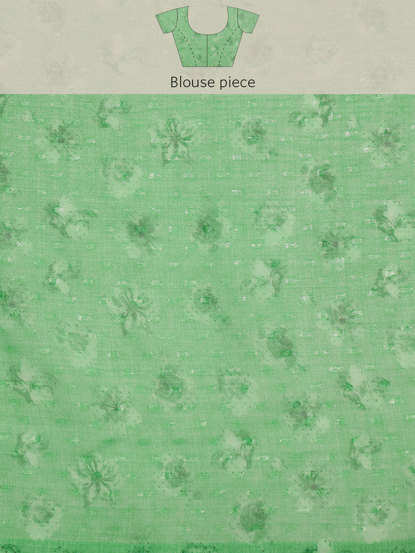 Green Chiffon Digital Print Floral Saree with Unstitched Blouse - Hiral Fashion