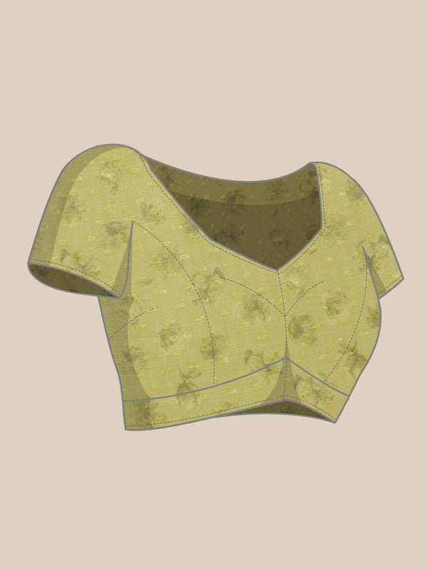 Olive Chiffon Digital Print Floral Saree with Unstitched Blouse - Hiral Fashion