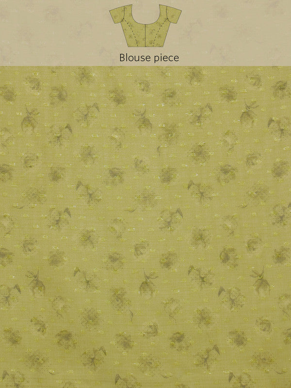 Olive Chiffon Digital Print Floral Saree with Unstitched Blouse - Hiral Fashion
