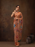 Peach Chiffon Digital Print Floral Saree with Unstitched Blouse - Hiral Fashion