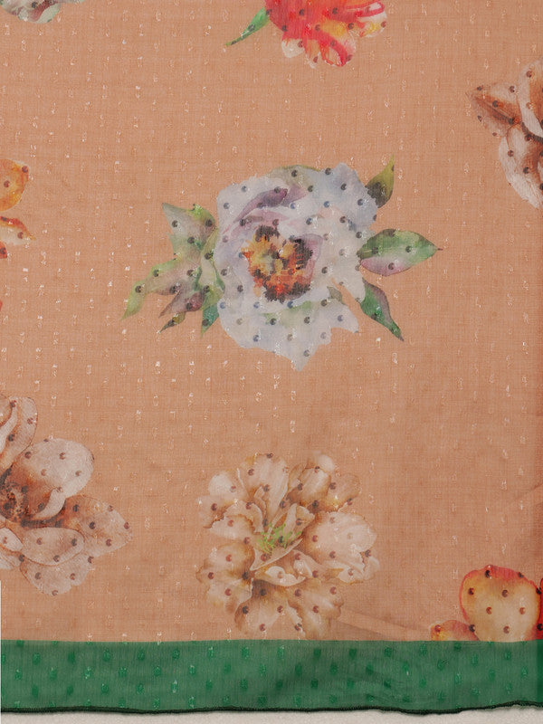 Peach Chiffon Digital Print Floral Saree with Unstitched Blouse - Hiral Fashion