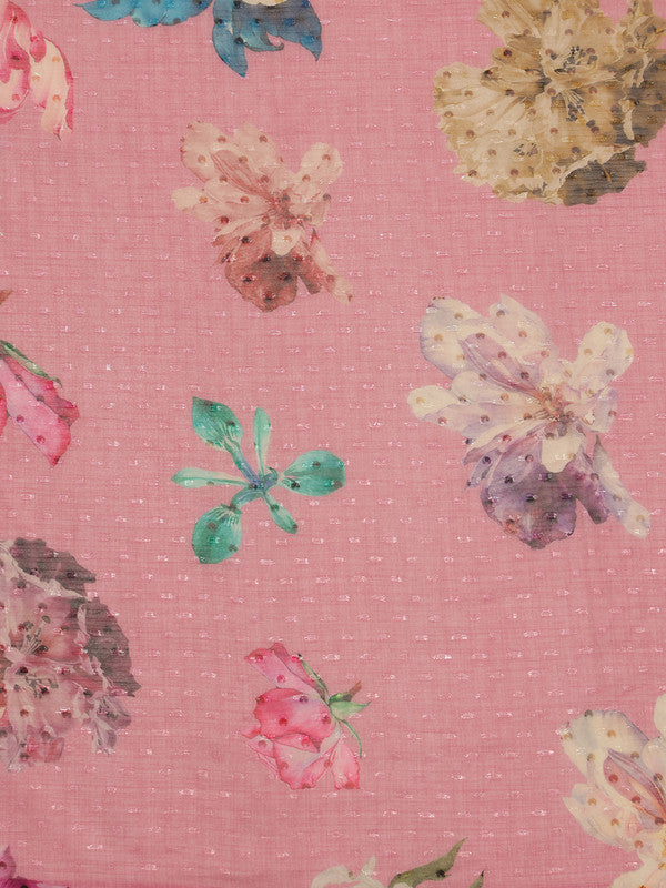 Pink Chiffon Digital Print Floral Saree with Unstitched Blouse - Hiral Fashion
