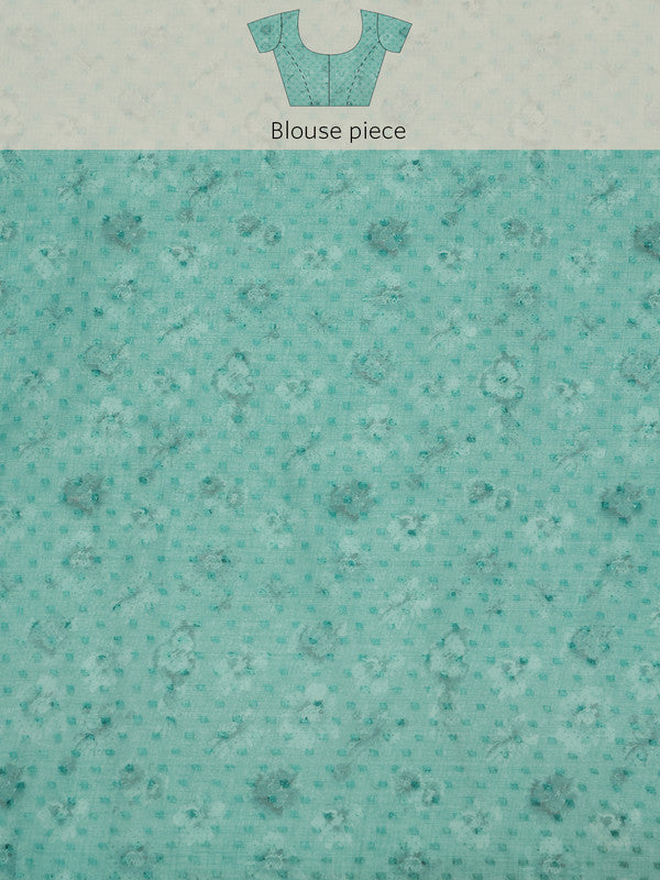 Turquoise Chiffon Digital Print Floral Saree with Unstitched Blouse - Hiral Fashion