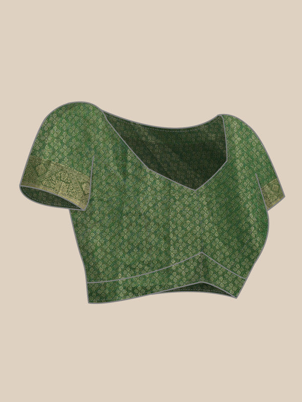 Green Cotton Digital Print Floral Saree with Unstitched Blouse - Hiral Fashion
