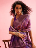 Lavender Cotton Digital Print Floral Saree with Unstitched Blouse - Hiral Fashion