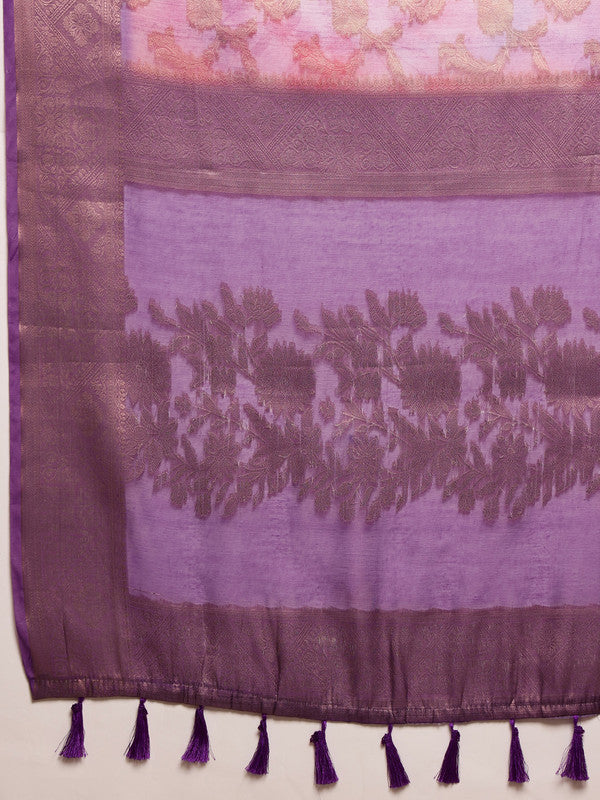 Lavender Cotton Digital Print Floral Saree with Unstitched Blouse - Hiral Fashion