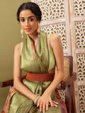 Olive Cotton Digital Print Floral Saree with Unstitched Blouse - Hiral Fashion