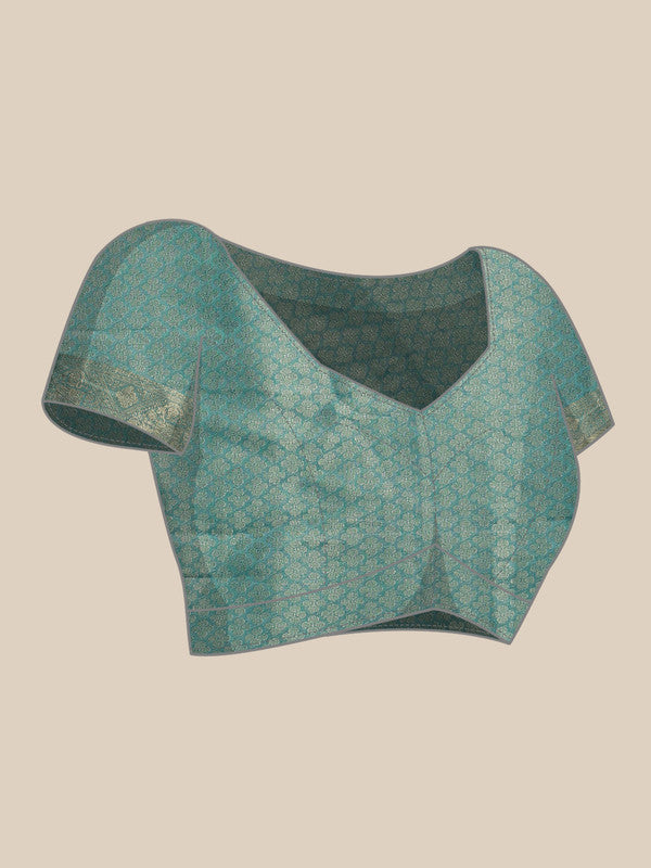 Turquoise Cotton Digital Print Floral Saree with Unstitched Blouse - Hiral Fashion