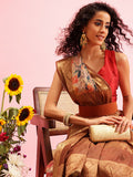 Beige Cotton Digital Print Floral Saree with Unstitched Blouse - Hiral Fashion