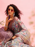 Gray Cotton Digital Print Floral Saree with Unstitched Blouse - Hiral Fashion