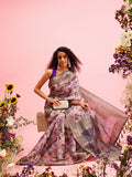 Lavender Cotton Digital Print Floral Saree with Unstitched Blouse - Hiral Fashion