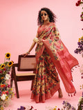 Mustard Cotton Digital Print Floral Saree with Unstitched Blouse - Hiral Fashion