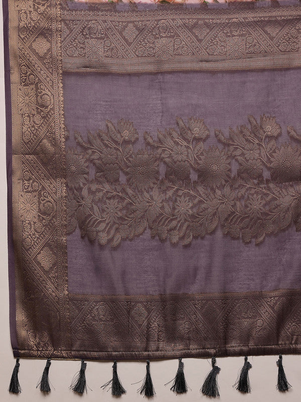 Pink Cotton Digital Print Floral Saree with Unstitched Blouse - Hiral Fashion