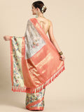 Gray Kanjeevaram Silk Digital Print Floral Saree with Unstitched Blouse - Hiral Fashion