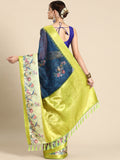 Navy Blue Kanjeevaram Silk Digital Print Floral Saree with Unstitched Blouse - Hiral Fashion