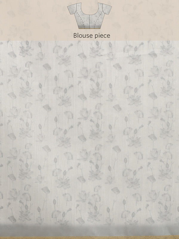 Beige Cotton Blend Digital Print Floral Saree with Unstitched Blouse - Hiral Fashion