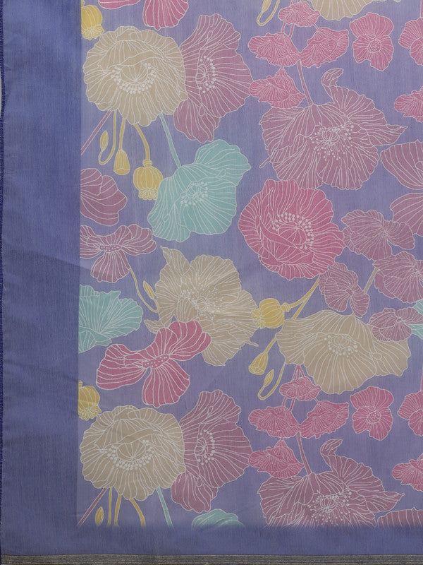 Multicolor Cotton Blend Digital Print Floral Saree with Unstitched Blouse - Hiral Fashion