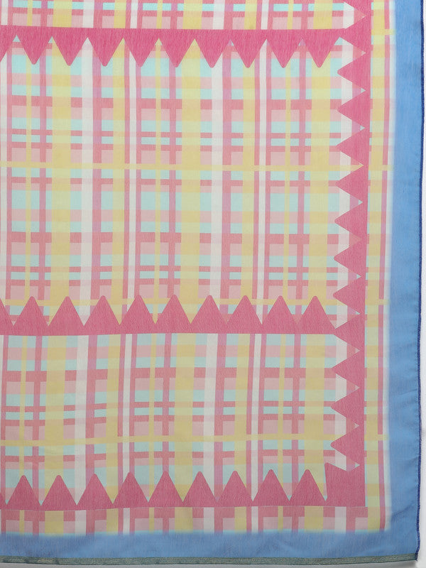 Multicolor Cotton Blend Digital Print Geomatric Saree with Unstitched Blouse - Hiral Fashion