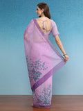 Purple Cotton Blend Digital Print Floral Saree with Unstitched Blouse - Hiral Fashion
