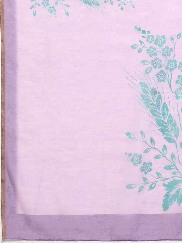 Purple Cotton Blend Digital Print Floral Saree with Unstitched Blouse - Hiral Fashion