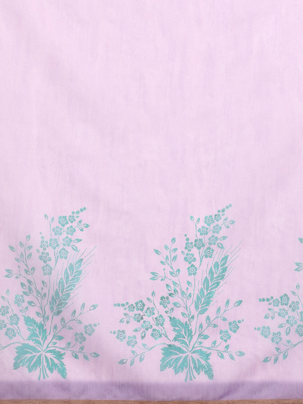 Purple Cotton Blend Digital Print Floral Saree with Unstitched Blouse - Hiral Fashion