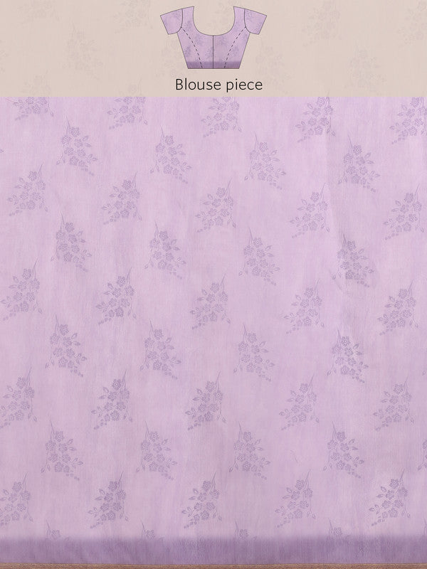 Purple Cotton Blend Digital Print Floral Saree with Unstitched Blouse - Hiral Fashion