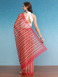 Red Cotton Blend Digital Print Striped Saree with Unstitched Blouse - Hiral Fashion
