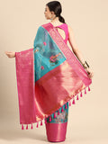 Turquoise Munga Silk Digital Print Animal Print Saree with Unstitched Blouse - Hiral Fashion