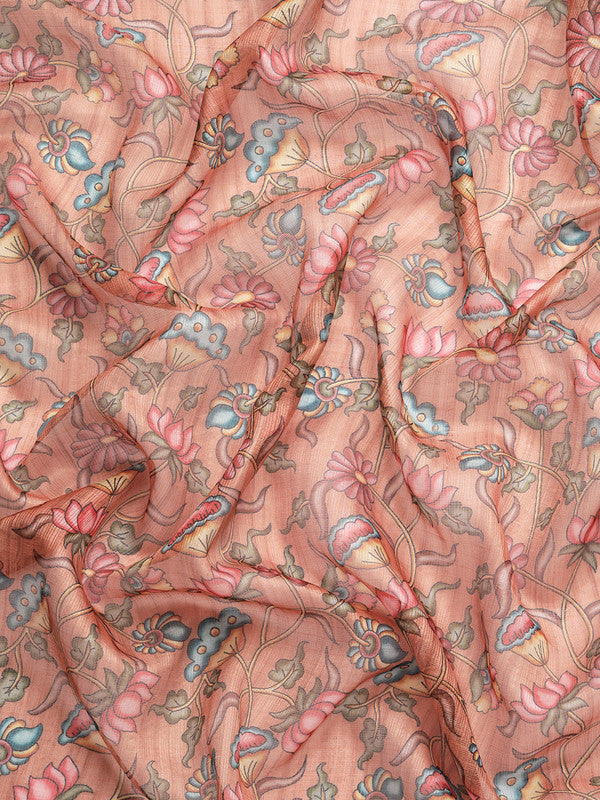 Peach Munga Silk Digital Print Floral Saree with Unstitched Blouse - Hiral Fashion