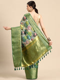 Multicolor Munga Silk Digital Print Floral Saree with Unstitched Blouse - Hiral Fashion