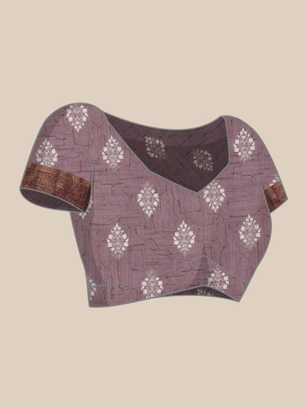 Purple Silk Blend Digital Print Striped Saree with Unstitched Blouse - Hiral Fashion