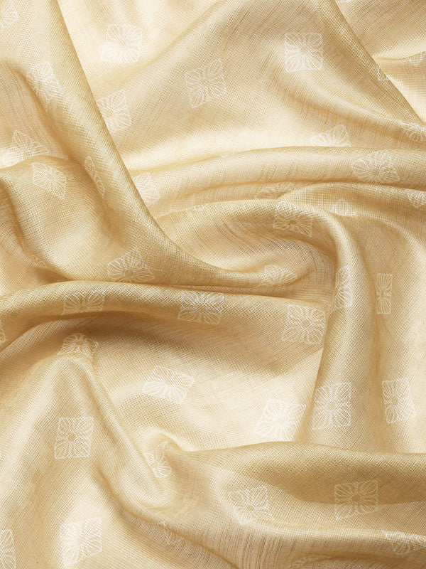 Beige Cotton Blend Digital Print Floral Saree with Unstitched Blouse - Hiral Fashion