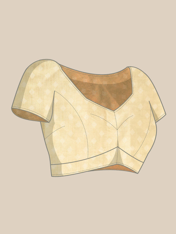 Beige Cotton Blend Digital Print Floral Saree with Unstitched Blouse - Hiral Fashion