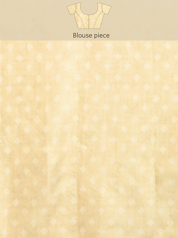 Beige Cotton Blend Digital Print Floral Saree with Unstitched Blouse - Hiral Fashion