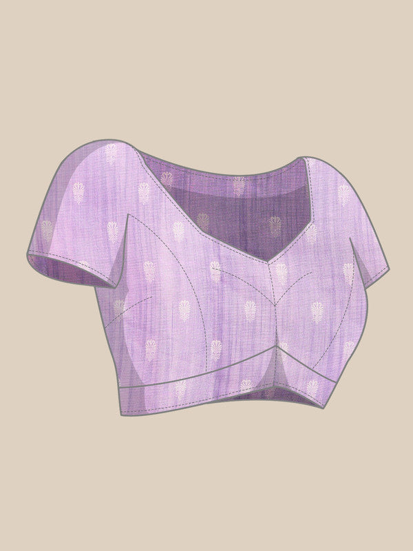 Lavender Cotton Blend Digital Print Floral Saree with Unstitched Blouse - Hiral Fashion